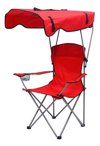 Reposera Plegable Con Techo Y Portavasos Playa Camping Roja