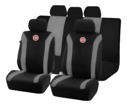 Funda Cubreasiento Tela Negro Gris Bordado Logo Fiat