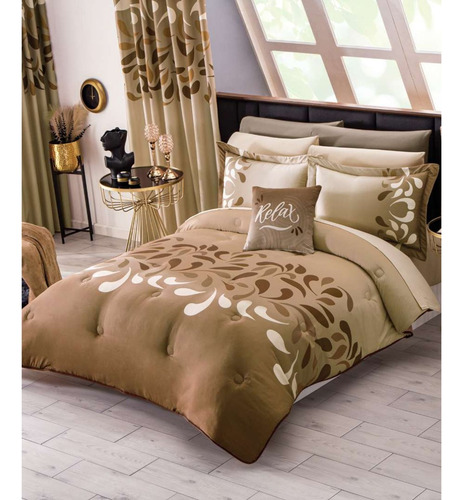 Edredón Concord Castaña King Size Xl C/fundas Y Cojín