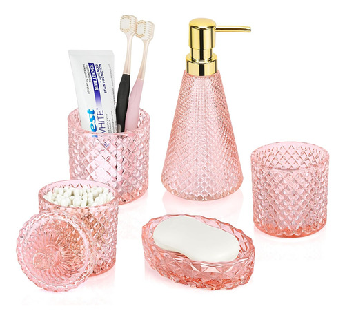 Juego De Accesorios De Baño Rosa, Juego De Baño De Vidrio Tr