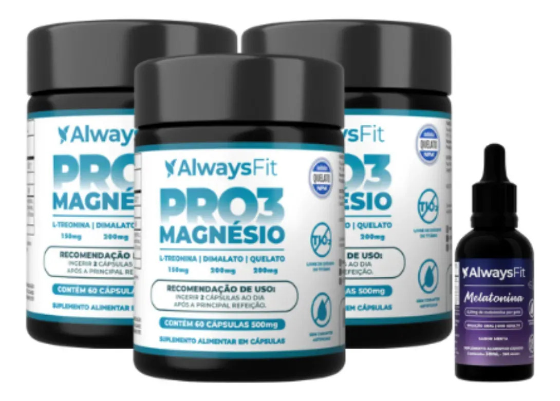 Pro3Magnésio Always Fit Kit 3 Magnésio Treonato Quelato Dimalato 60 Cápsulas