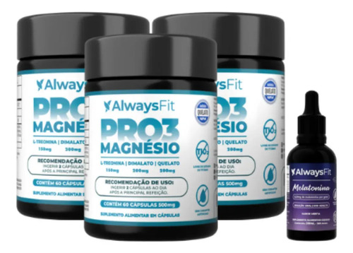 Pro3Magnésio Always Fit Kit 3 Magnésio Treonato Quelato Dimalato 60 Cápsulas