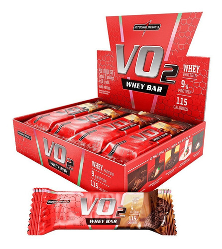 Suplemento em barra Integralmédica  VO2 Whey Bar proteína Whey Bar sabor  chocolate em caixa 12 un