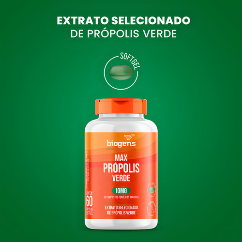 Max Própolis Verde, 10mg De Compostos Fenólicos, 60 Cápsulas Softgel, Biogens