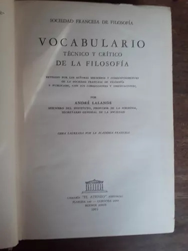 Vocabulario Tecnico Y Critico De La Filosofia - Tomo I A-l D