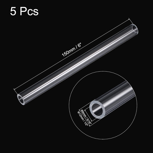 Tubo Acrílico Rígido Transparente 5/16 Id 1/2 Od 6 PuLG X5