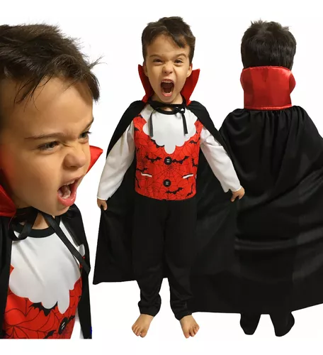 Fantasia Infantil Menino Vampiro Halloween Luxo Com 5 Peças