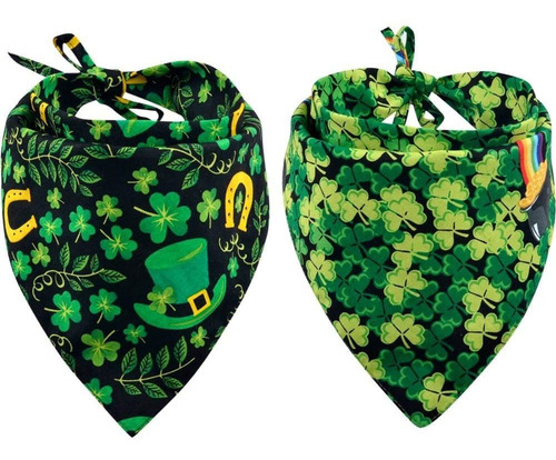 Kzhareen 2 Pack St. Patricks Day Dog Bandana Reversible Tria