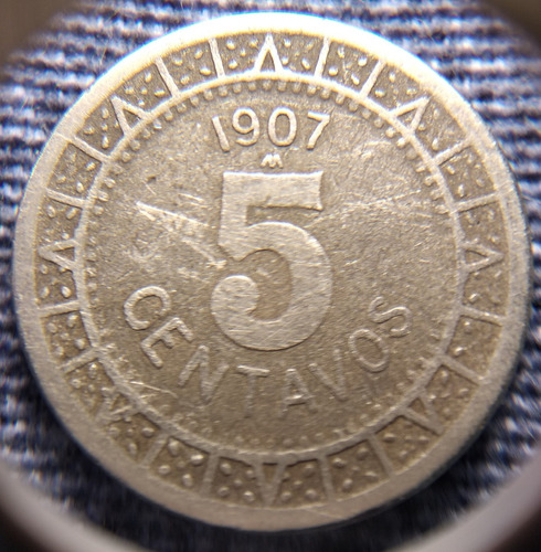 Moneda 5 Centavos 1907 En Niquel, Águila Porfiriana.