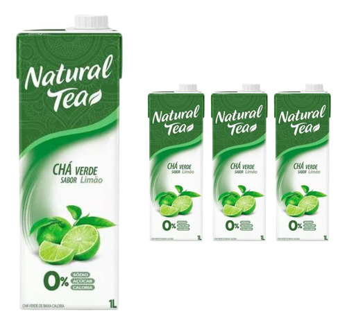 Kit Com 3 Chá Verde Limão Zero Açúcar Natural Tea Caixa 1l