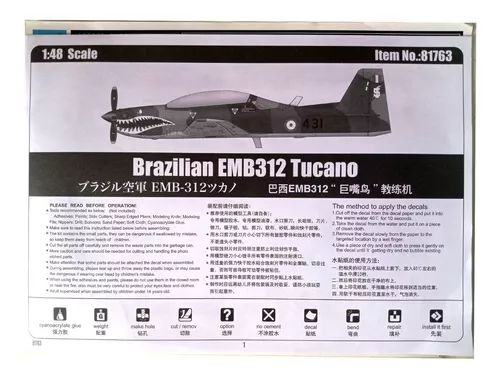 Decalque Avião Tucano Embraer, Playtoy Brinquedos