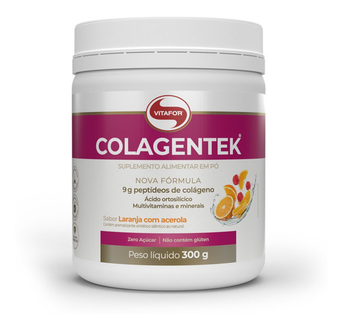 Colagentek Colágeno Em Pó - 300g Laranja E Acerola - Vitafor