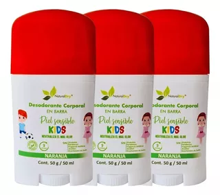 Kit 3 Desodorantes Niños En Barra Natural Sin Bicarbona - naranja - 100% natural