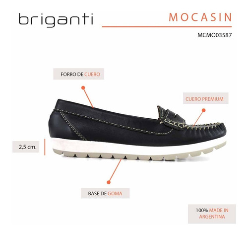 Mocasín Mujer Cuero Briganti Zapato Chatita - Mcmo03587