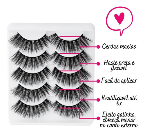 Imagem 3 de 4 de Cílios Postiços Natural Cartela 3d Mink Com 5 Pares Modelos