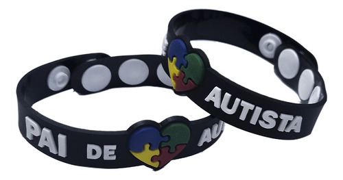 Pulseira E Pais De Autista Emborrachada Regulagem Comprimento 22 Cm Cor Pai-pr Diâmetro 5 Cm