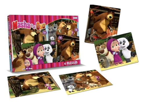 Rompecabezas Masha Y El Oso 4 En 1 Puzzles Original