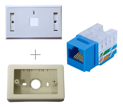 Kit Jack Rj45 Cat6 + Face Plate + Caja De Sobreponer.