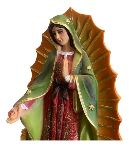 Virgen De Gudalupe Y Juan Diego 40 Cm Resina Ojo De Cristal Blanco