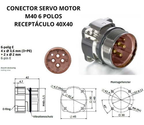 Conector Potência Siemens M40 6 Polos 40x40 Receptáculo