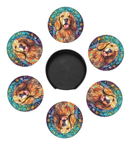 Juego De 6 Posavasos De Cuero Con Soporte De Diferentes Raza