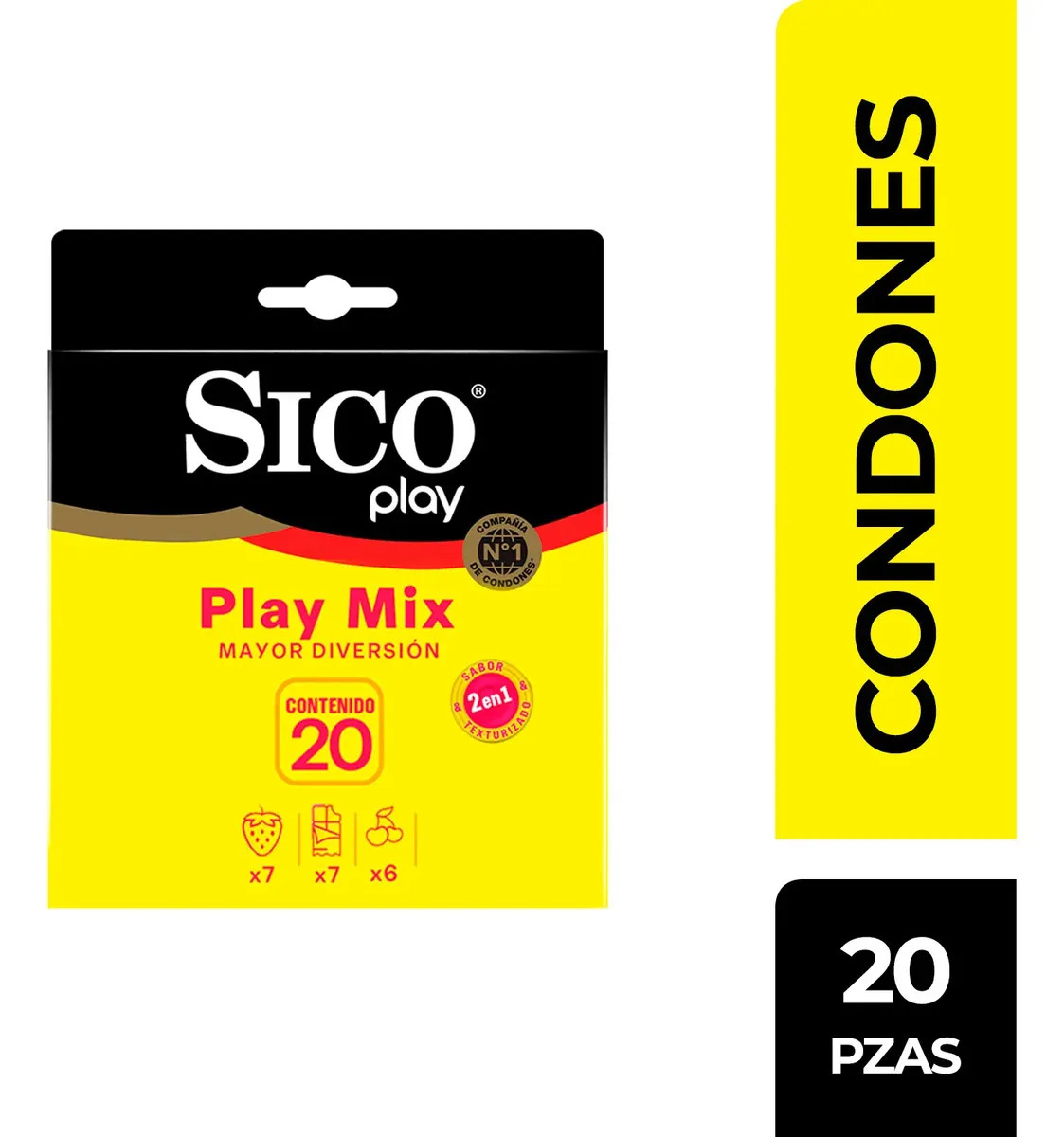 Pack x20 Condones Play Mix Sabor Cereza, Fresa y Chocolate Sico®
