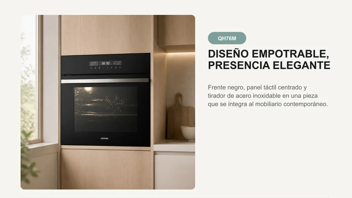 Diseño empotrable del Horno Eléctrico Gröner Deluxe Air Fry de 76 litros