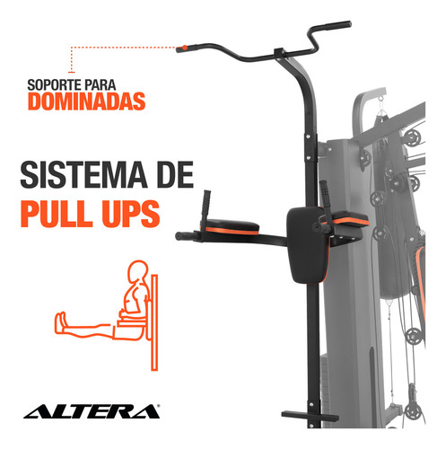 Gimnasio Multifuncional Jungla de Ejercicio LEVERKUSEN Estación Gym Boxeo Dominadas Predicador Poleas Estructura Negro Tapizado Negro