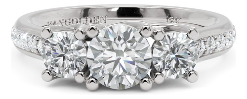 Anel De Noivado 3 Pedras Em Ouro 18k 1,1 Ct Com Moissanites