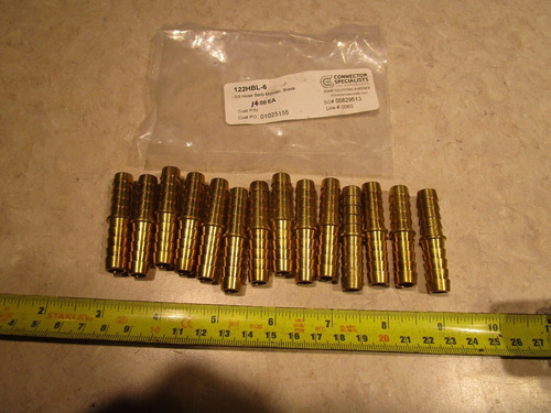 Lot Of 14 Parker 122hbl-6 Brass Hose Barb Fittings 3/8  X,