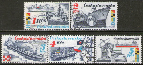 Checoslovaquia 5 Sellos Usados Flota Mercante = Barcos 1989
