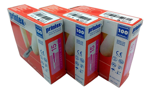Hojas De Bisturí N°15 Printex 100 Un. + Mango De Bisturi N°3