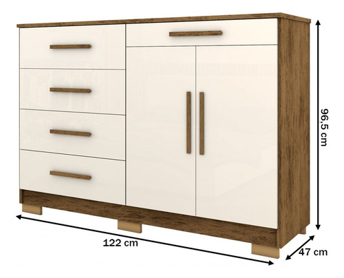 Cômoda Tailândia 2 Portas 5 Gavetas Imbuia/champanhe - Cor Bege