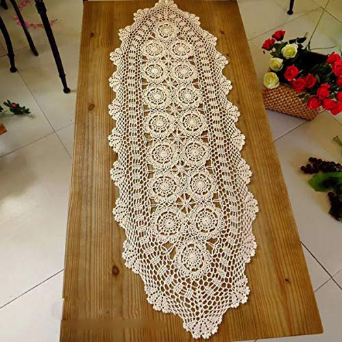 Beige Handmade Crochet Doilies Cotton Table Runner Lace...