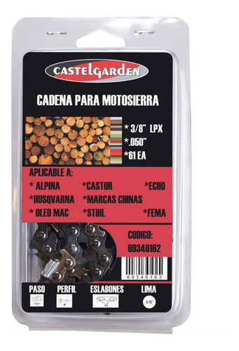 Cadena Motosierra Armada Castel Garden 3/8 Lpx 050 X 61