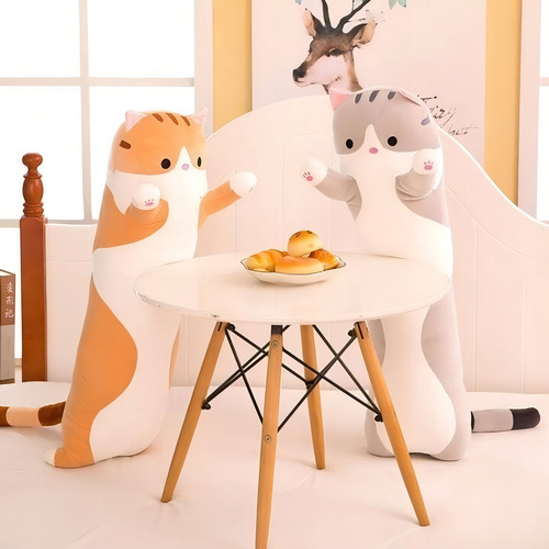 Hermoso Peluche Alargado Almohada De Gato Cómodo 40cms