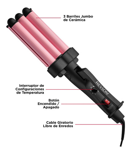 Imagen 8 de 8 de Revlon Waver Jumbo Triple Barril De Cerámica Rosa, Mediano
