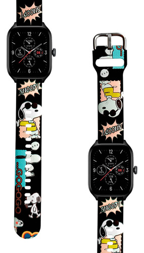 Correa Compatible Con Amazfit Gts 4 Snoopy Cool Negro