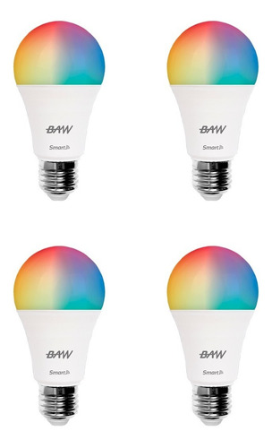 Pack X 4 Lamparas Led Smart 10w Foco Rgb Multicolor E27 App 