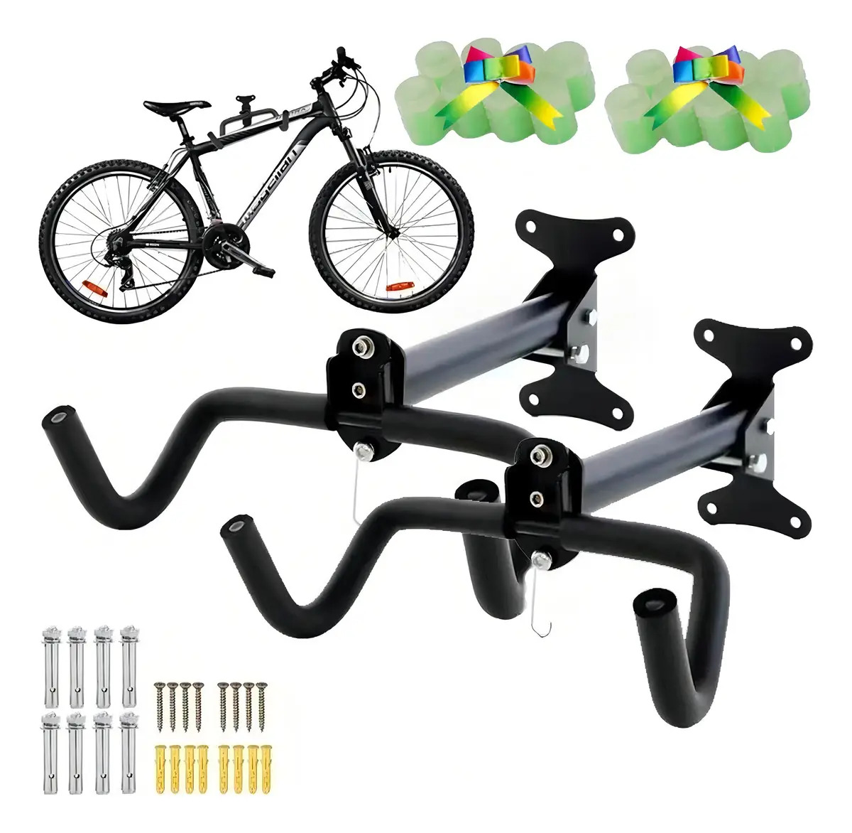 Pack de 2 Soportes de Pared para Bicicleta con Doble Gancho de Acero