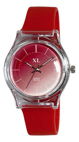 Reloj Silicona Xl R06 Analogo Degrade Moda Mujer Rojo Transparente Rojo Degrade