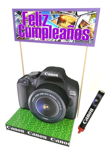 Adorno Para Torta Cámara Canon Personalizado + Bengala 