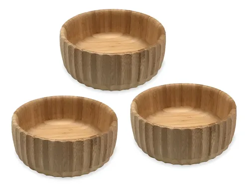 KIT 3 BOWLS CANELADOS DE BAMBU MéDIO - OIKOS COR MARROM