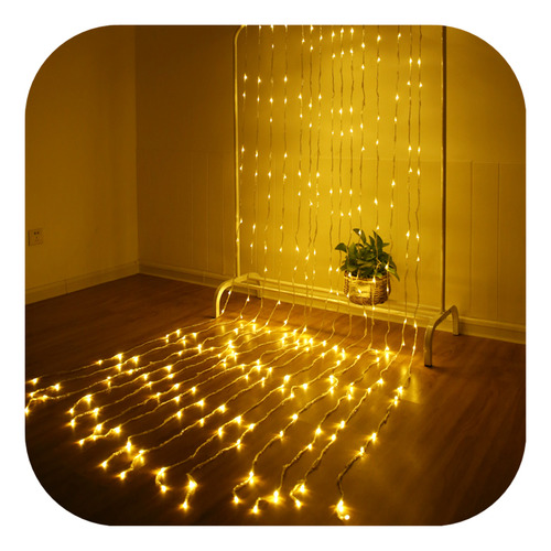 Cortina 392 Led Digital 3m X 2,5m Fio Transp. Cachoeira 110v Luzes Branco Quente