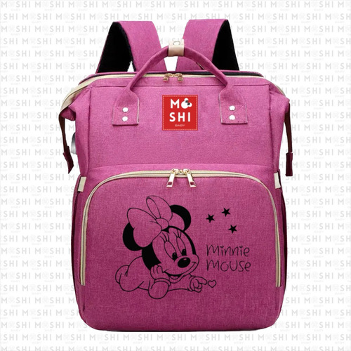 Bolso Mochila Maternal Pañalera Minnie Mouse Bebé Morado