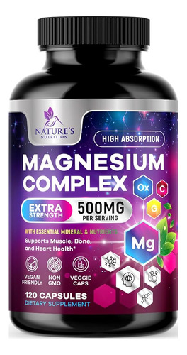 Complejo De Magnesio 500 Mg Con Glicinato, Malato, Citrato, 