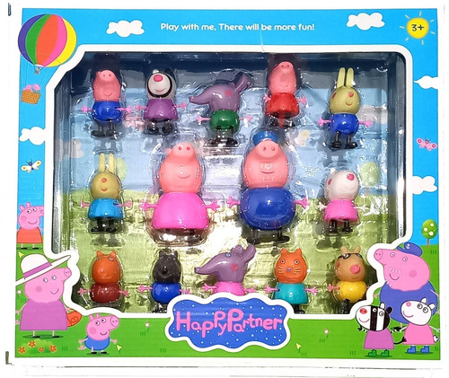 Peppa Set Completo Caja 14 Muñecos Con Abuelos Y Amigos