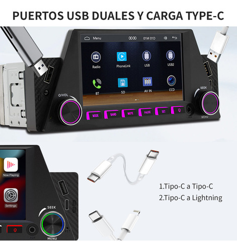Autoestéreo Fnbrli Con Pantalla De 5in 1din Carplay Mp5