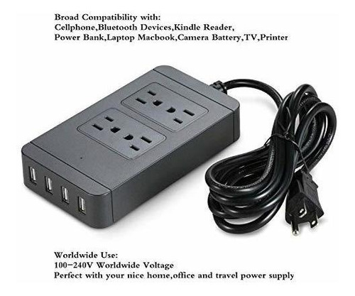 Regleta Enchufe De Energía Usb Multifuncional Portable Con