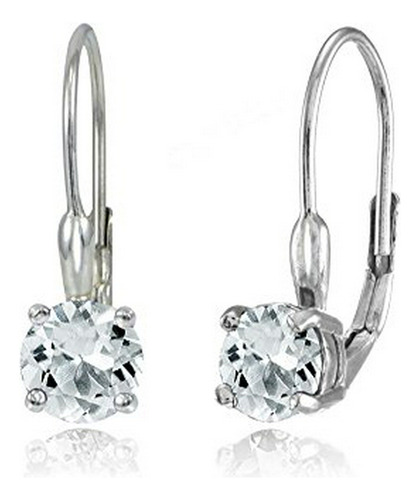 Aretes Redondos De Plata De Ley Con Aguamarina Clara De 6 Mm